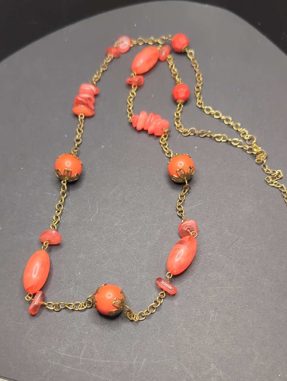 Coral Plastic Bead Link Necklace - Women Jewelry